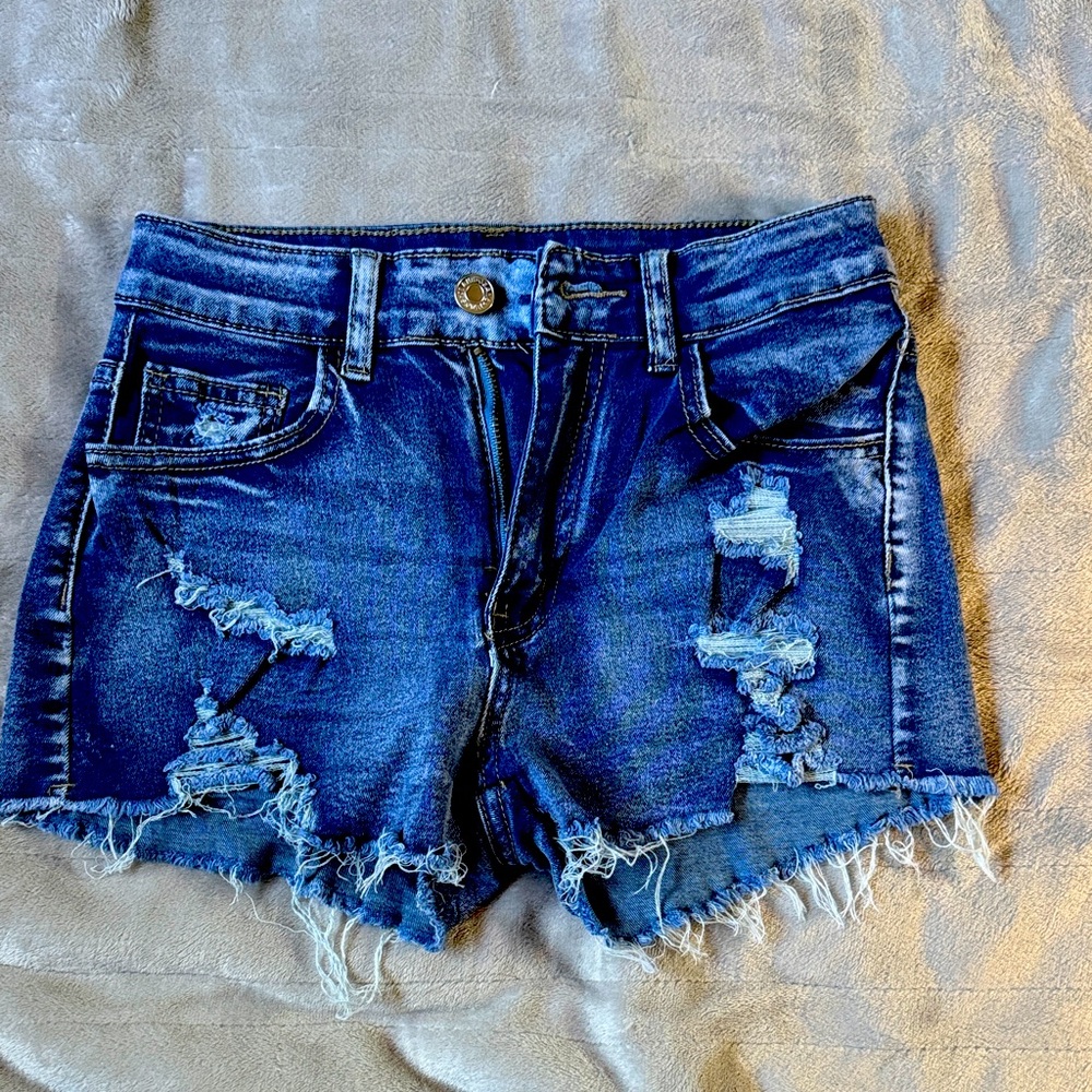 Distressed Denim Blue Shorts